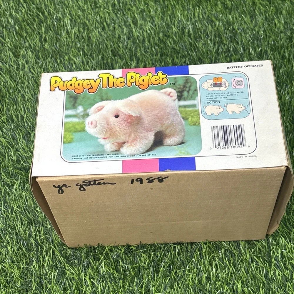 Vintage 1986 Pudgey the Piglet DG58 Moving Animal Toy NOS Open Box